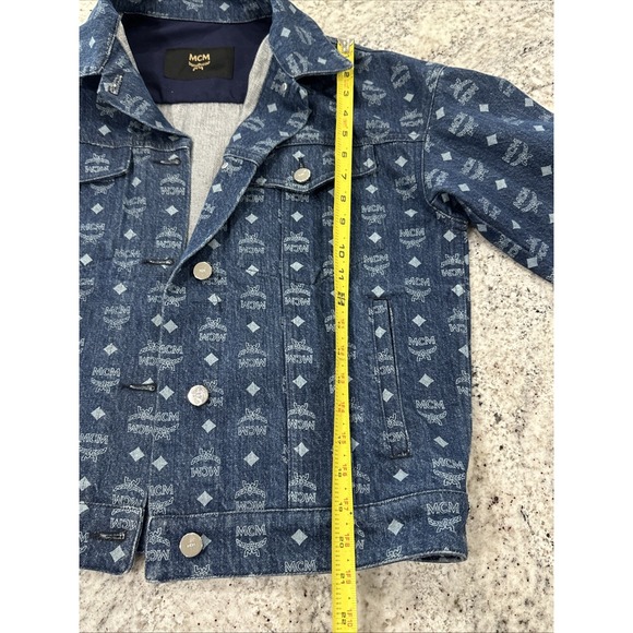 MCM Blue Jean Monogram‎ Logo Woven Denim Jacket Size 44 EUC - Picture 8 of 13